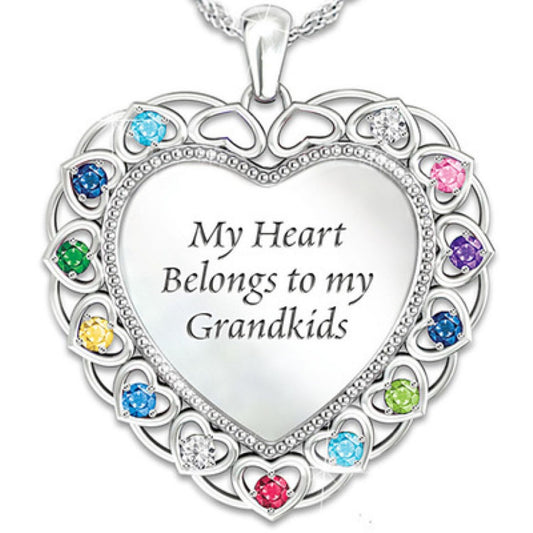 Coloured Crystal Filled Grandkids Grandparent Necklace
