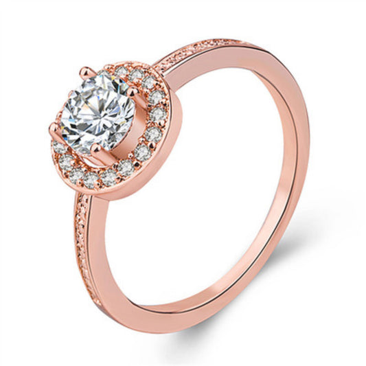 Stunning Rose Gold Halo Round Crystal Ring – 4 sizes