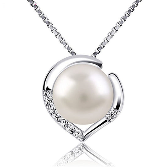 Pearl Heart Crystal Silver Tone Pendant Necklace
