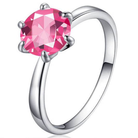 Stunning Silver tone Solitaire Pink Crystal Ring – 4 sizes