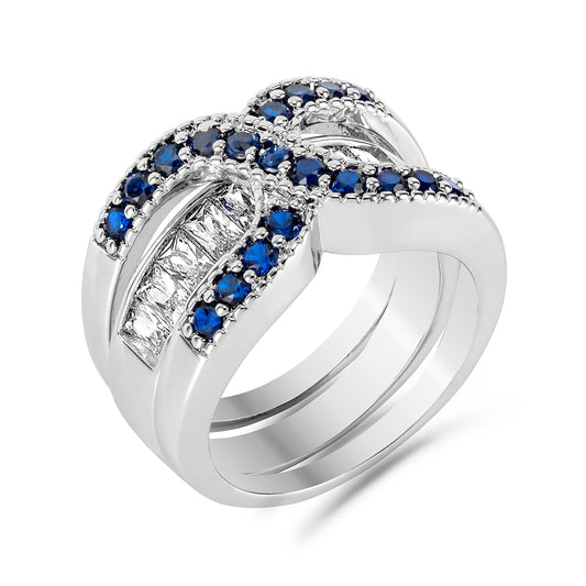 2 in 1 Blue Cubic Zirconia Infinity Ring Set