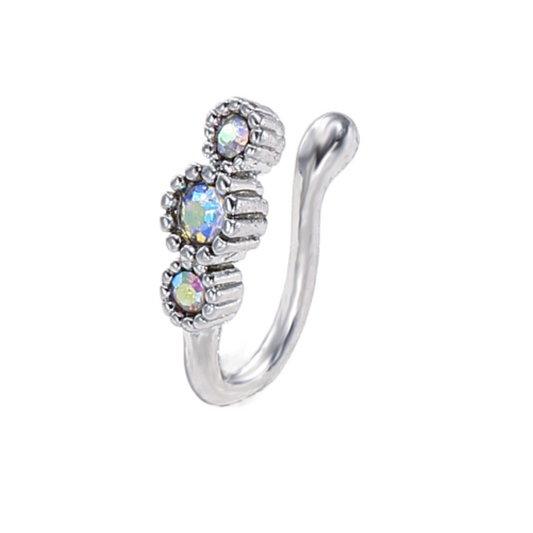Three Stone Colourful Gem Crystal Nose Clip Body Jewellery