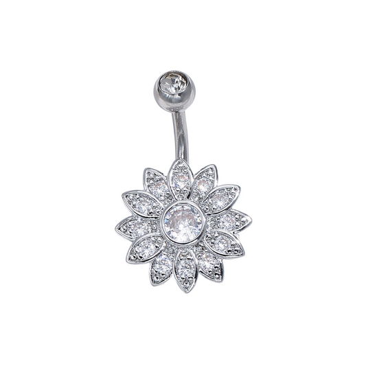 Sunflower Zircon Crystal Silver Plated Navel Belly Piercings Belly Ring