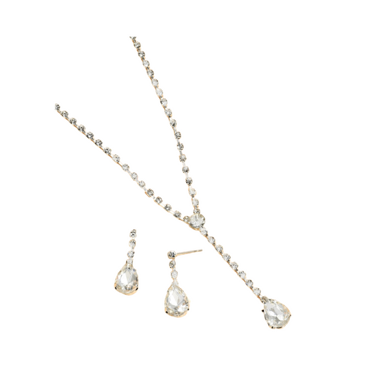 Sparkling Crystal Tear Drop Pendant Necklace and Earrings Set