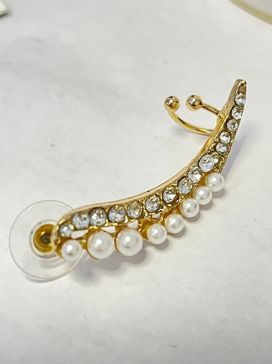 Double Row 8 Pearls and Zircon Crystals Ear Wrap Cuff Piercing Earrings