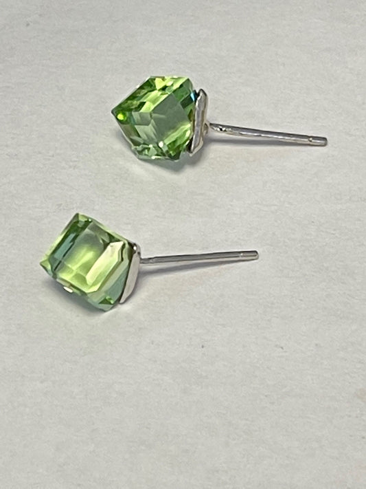 Green 3D Cube Square Zircon Crystal Stud Earrings