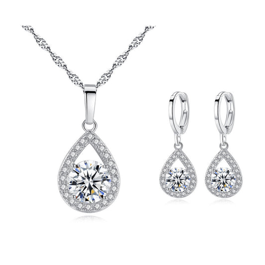 Women Fashion Crystal Exquisite Drop Pendant Necklace and Earrings Set
