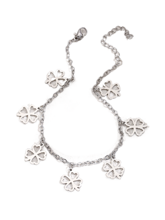 Silver Chain Anklet/Bracelet with Four-leaf Clover Charms