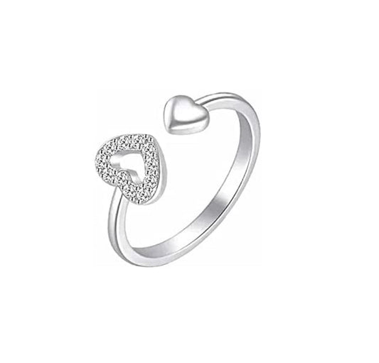 925 Sterling Silver Elegant Heart Ring Minimalist Adjustable with Zirconia