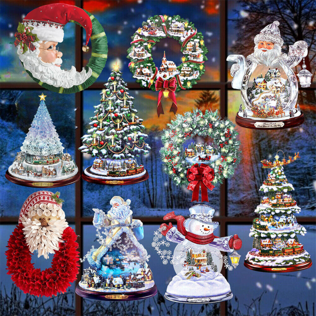 2PC – Christmas Themed 3D Decorative Window Stickers Santa Snowman Home Shop Decor