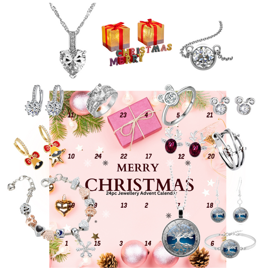 Gifts for Her Christmas Advent Calendar Jewellery Set 24pc -Bracelet, Pendant, Earrings and Rings