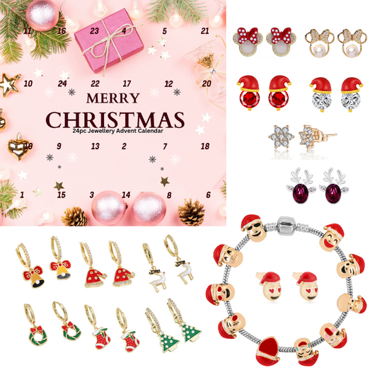 Christmas Earrings Selection Advent Calendar Jewellery Set 24pc Countdown -Earrings and Bracelet